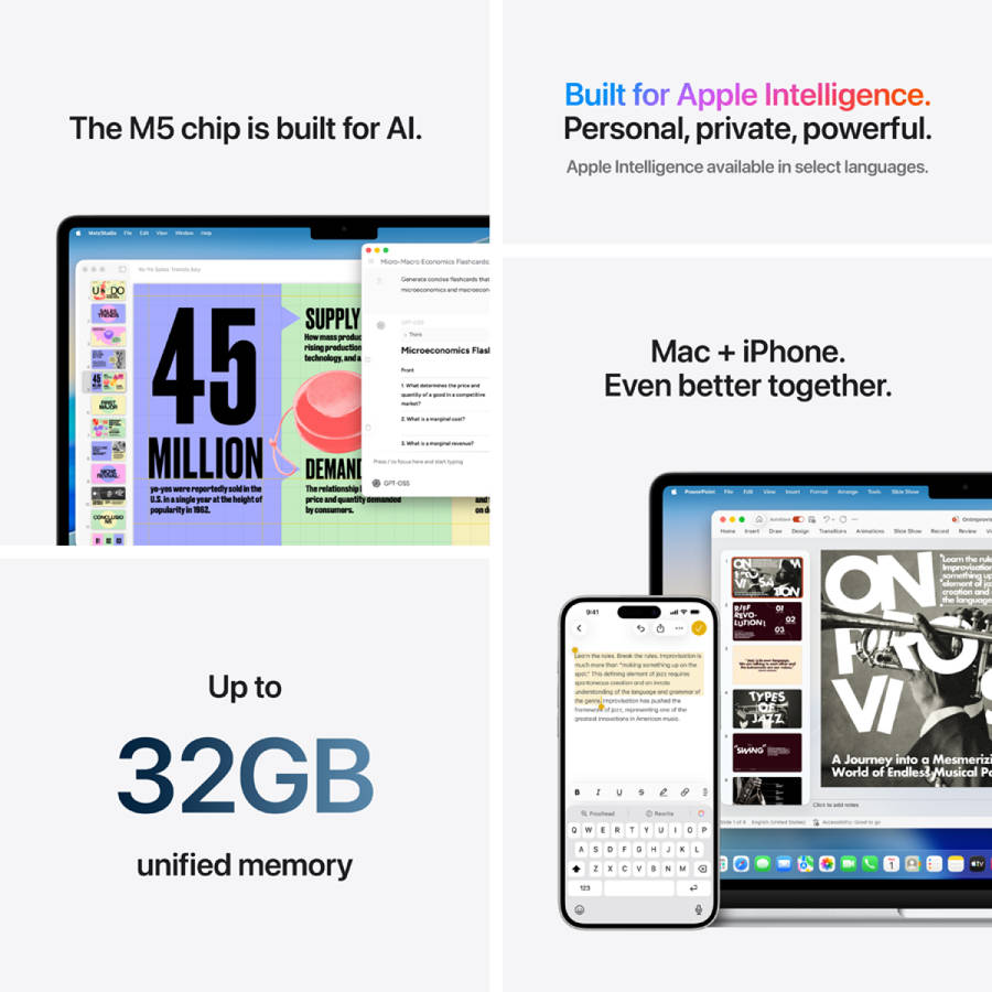 13-inch MacBook Air: Apple M5 chip with 10-core CPU and 10-core GPU, 24GB, 1TB SSD - Midnight,Mod...