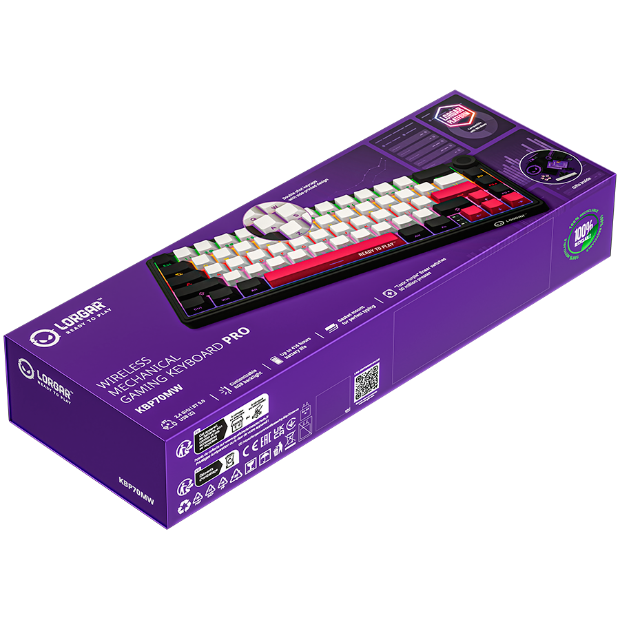 LORGAR KBP70MW, Wireless 65% Mechanical Gaming Keyboard Pro, Black/red, EN layout