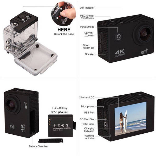 Ultra 4K 1080P  HD WiFi  Sport Action Waterproof Camera DV