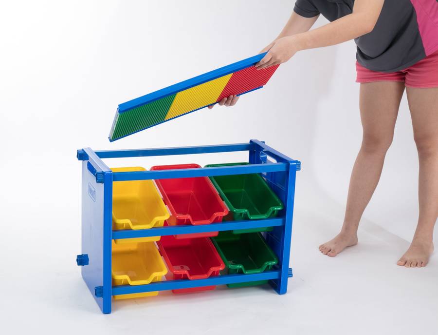 6 Bin Storage Organiser with Building Block Plate Counter Top