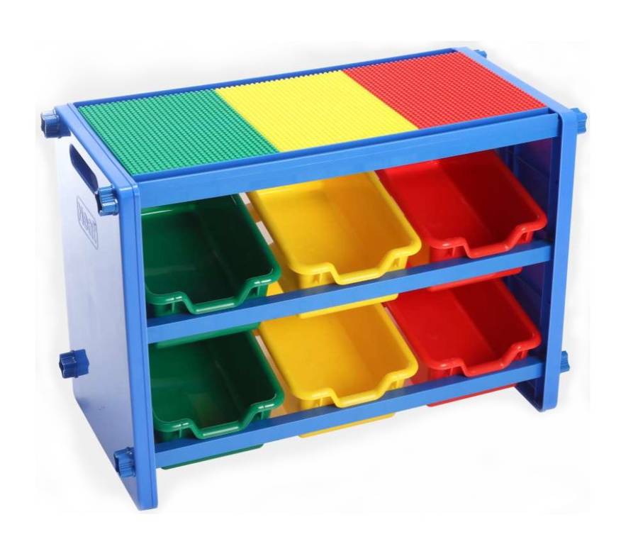 6 Bin Storage Organiser with Building Block Plate Counter Top