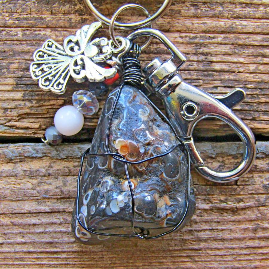 Tumbled Stone with Angel Charm Keyring