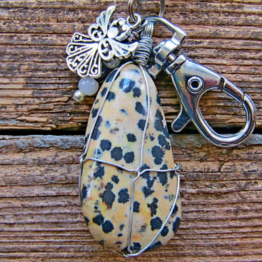 Tumbled Stone with Angel Charm Keyring
