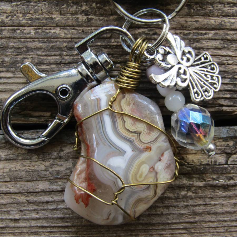 Tumbled Stone with Angel Charm Keyring