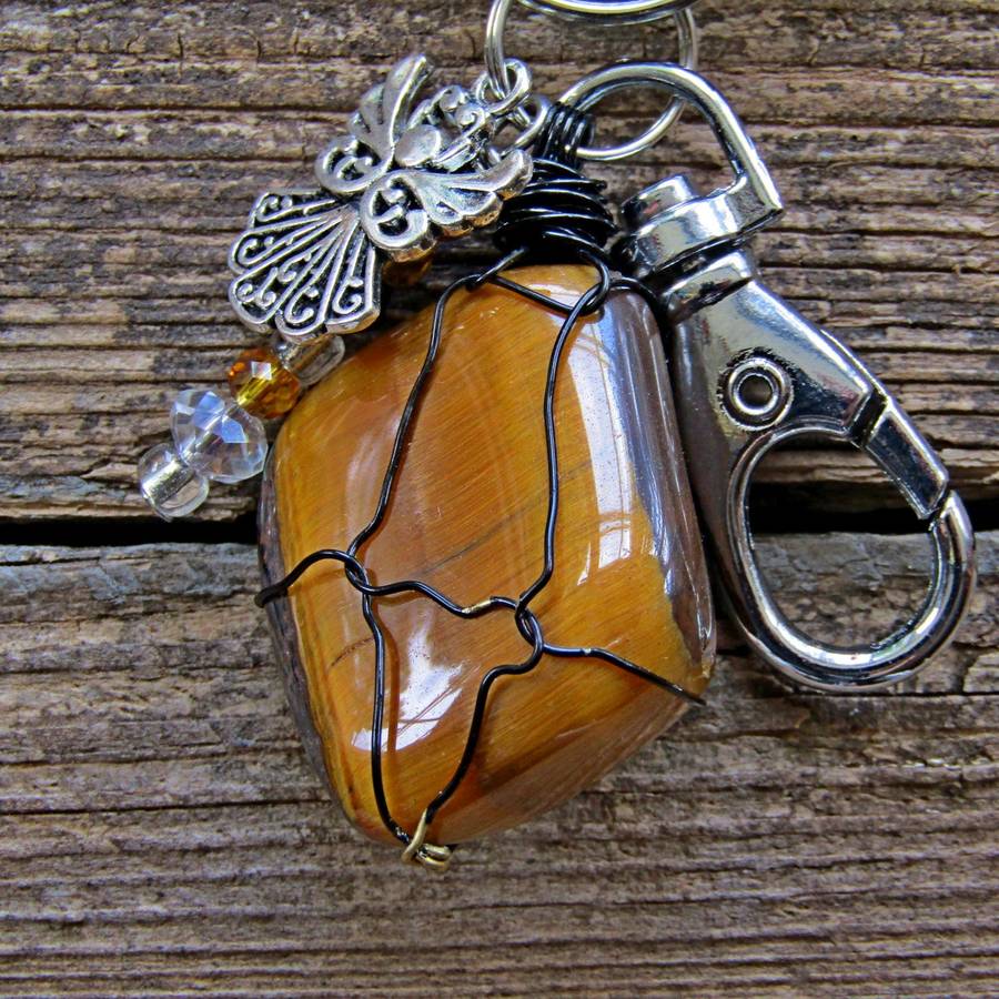 Tumbled Stone with Angel Charm Keyring
