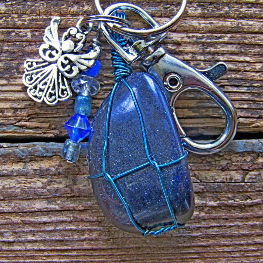 Tumbled Stone with Angel Charm Keyring