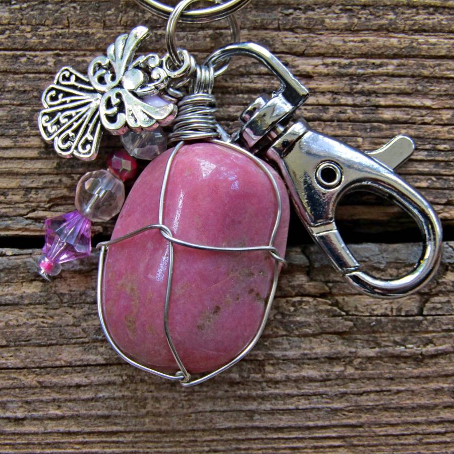 Tumbled Stone with Angel Charm Keyring