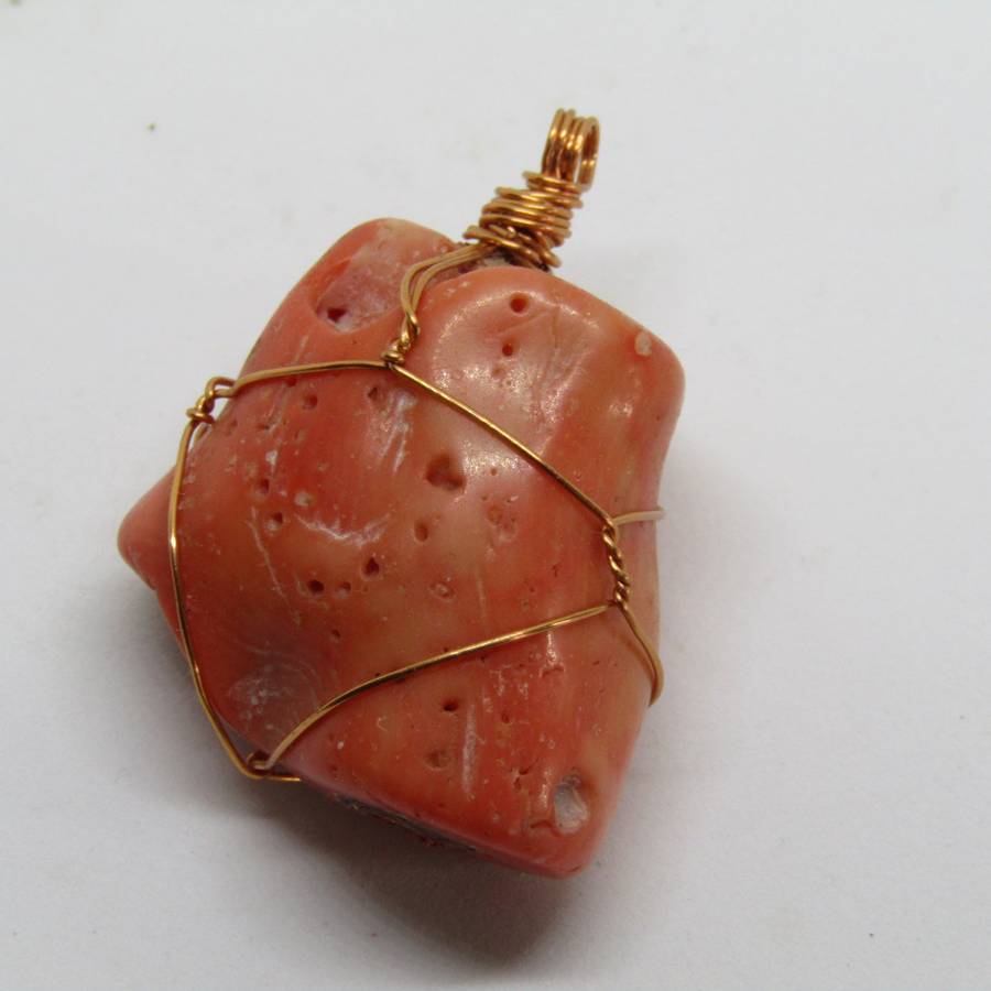 Coral - Wire Wrapped Pendant 3 (copper )