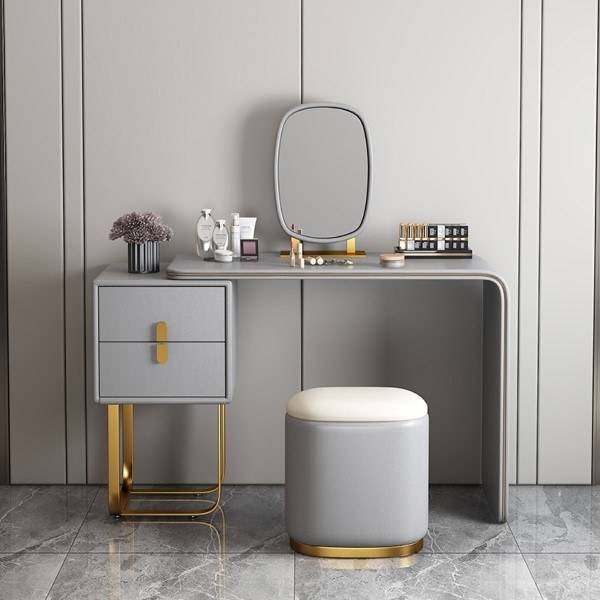 Modern Luxury White Dressing Table With Chair & Mirror F-1 Gray