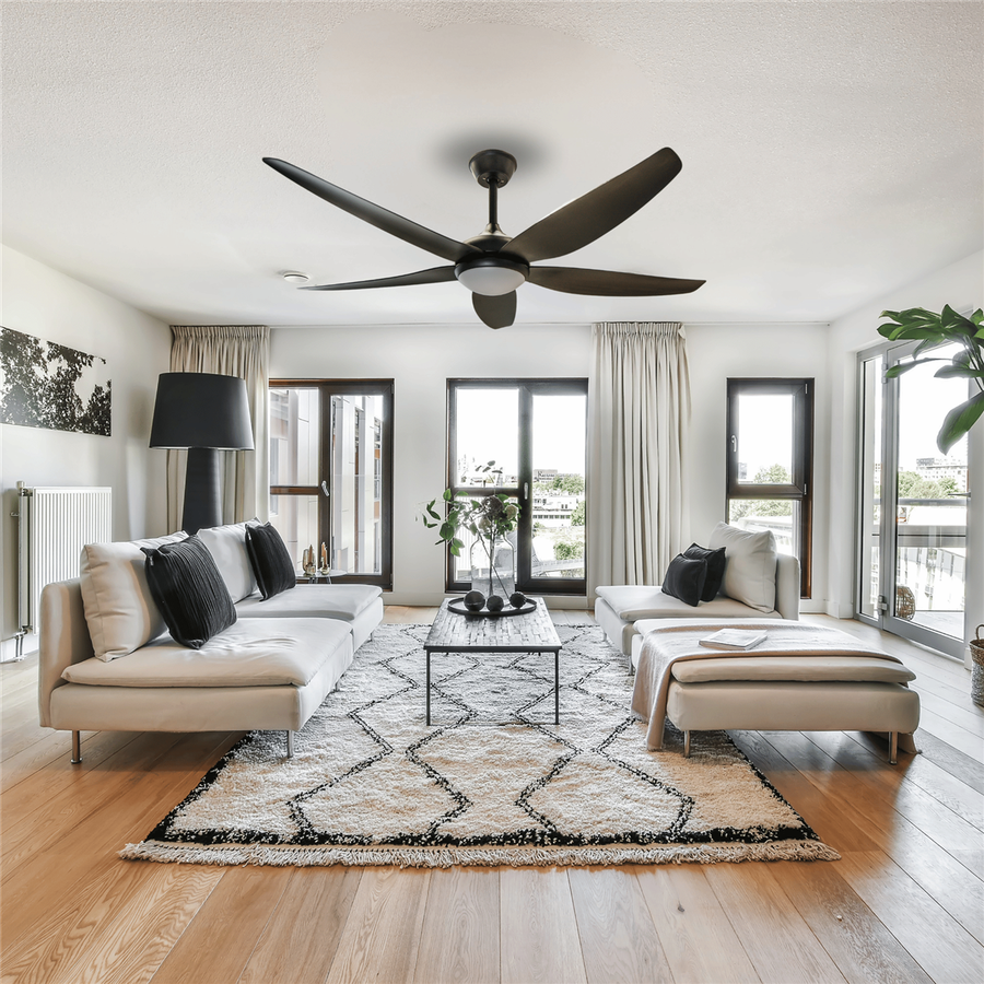 52 Inch 5 Black Blades Ceiling Fan with Light and Remote