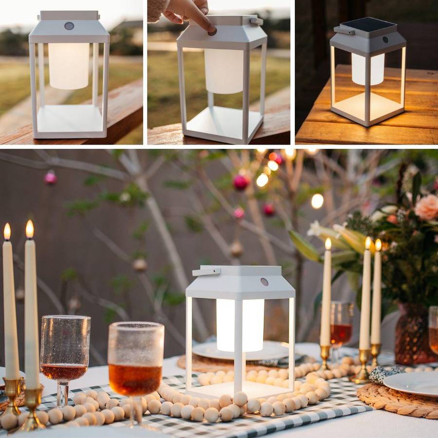 Stellar Lighting Outdoor Solar LED Wall Lamp & Portable Table Lantern White