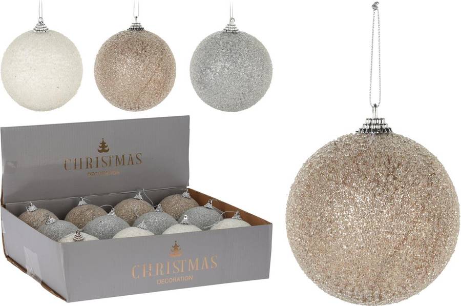 80mm Beaded Christmas Ball Decoration - Off-white
