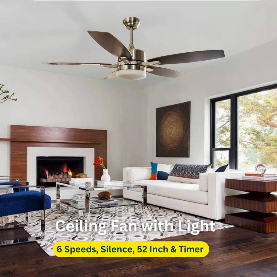 52 Ceiling Fan | 5 Reversible Brown Blades with Light & Remote