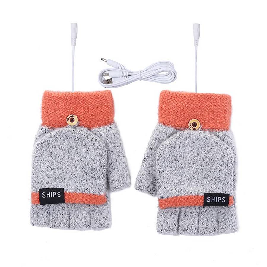 Usb Heated Gloves - Two-tone Grey/orange