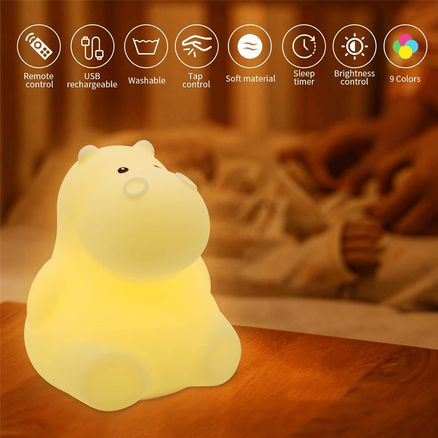 Kids Hippo Night Light (Soft, Silicone &amp; Colour-Changing)
