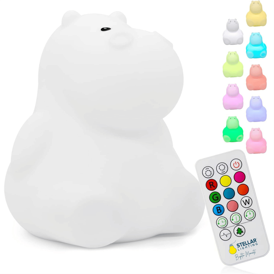 Kids Hippo Night Light (Soft, Silicone &amp; Colour-Changing)