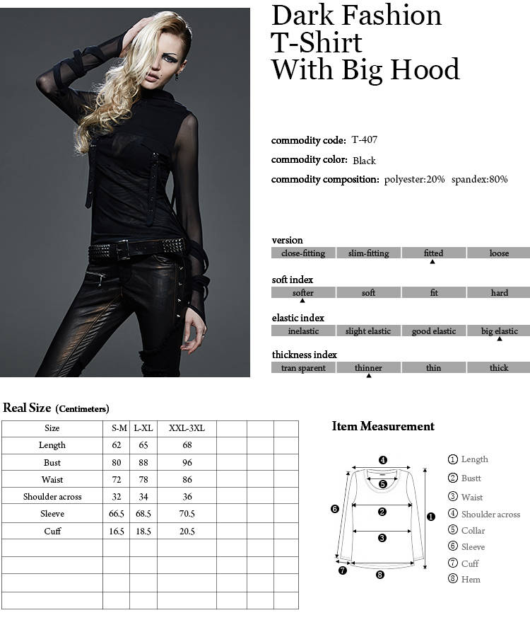 Dark Fashion T-Shirt With Big Hood