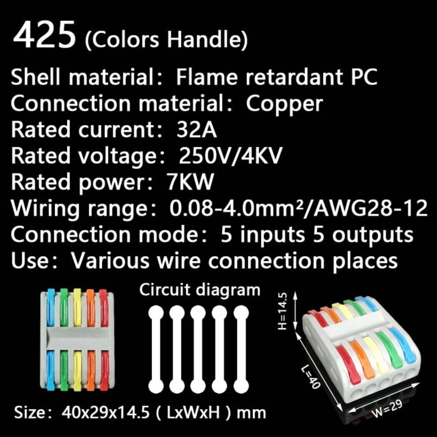 PCT-225-C Colorful Quick Connector Terminal 5 In 5 Out