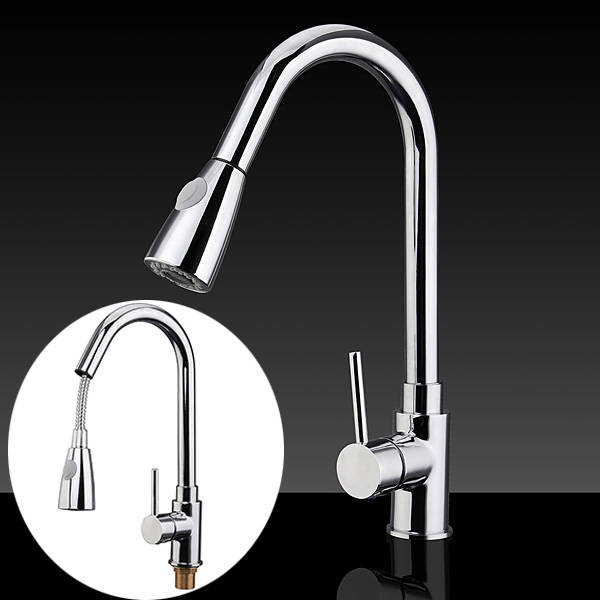 Pull Down Kitchen Faucets Mixer Tap Single-Hole Sink Tap Polished Chrome