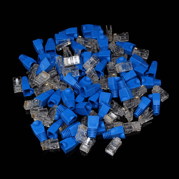 50 Pairs RJ45 Cat5 8P8C Cable LAN Modular Network Plug Blue Connector Cap Head