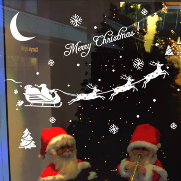 Christmas Santa Claus Reindeer Snowflakes Wall Sticker Decoration