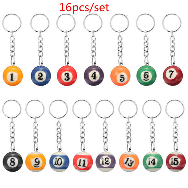 16pcs EDC Billiard Gadget Snooker Table Ball Pendant Keyfob Keyring