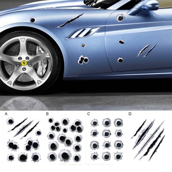 3D Simulated Bullet Holes Car Sticker Scratch Decal Waterproof Motorcycle Stick