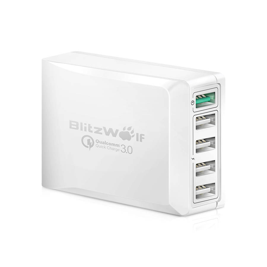 [Qualcomm Certified]BlitzWolf BW-S7 QC3.0 40W 5 USB Desktop Charger Adapter Wit