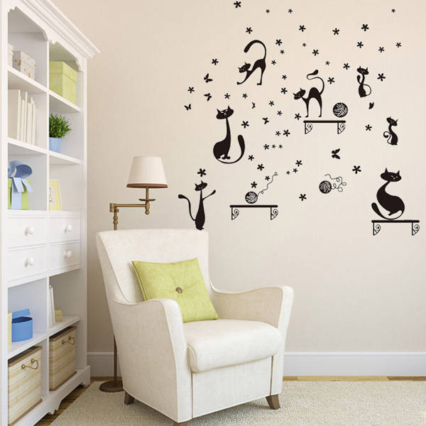 Cat Cartoon Wall Sticker Kids Room Wallpaper Art Decal Home Indoor Decoration
