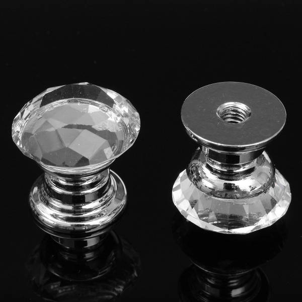 10Pcs 20mm Diamond Crystal Glass Door Drawer Cabinet Wardrobe Pull Handle Knob