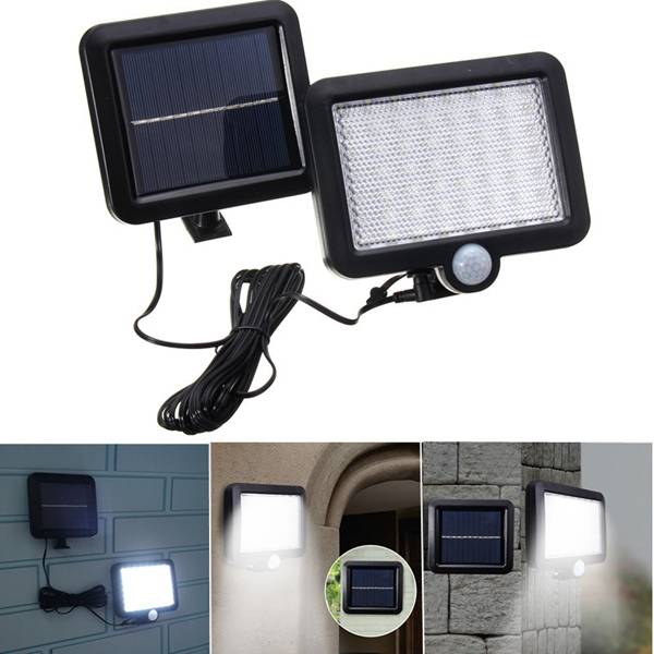 Solar Power 56 White LED PIR Motion Sensor Flood Wall Light Waterproof Outdoor
