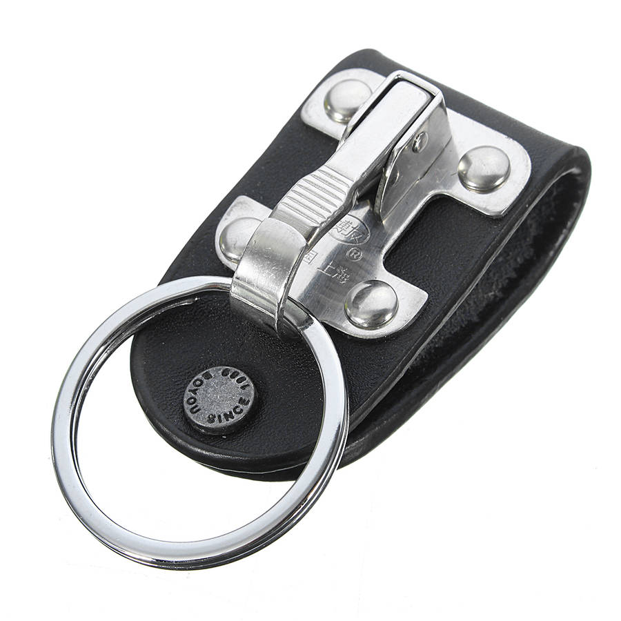 Quick Release Belt Clip Ring Holder Detachable Stainless Steel Black Leather Ke