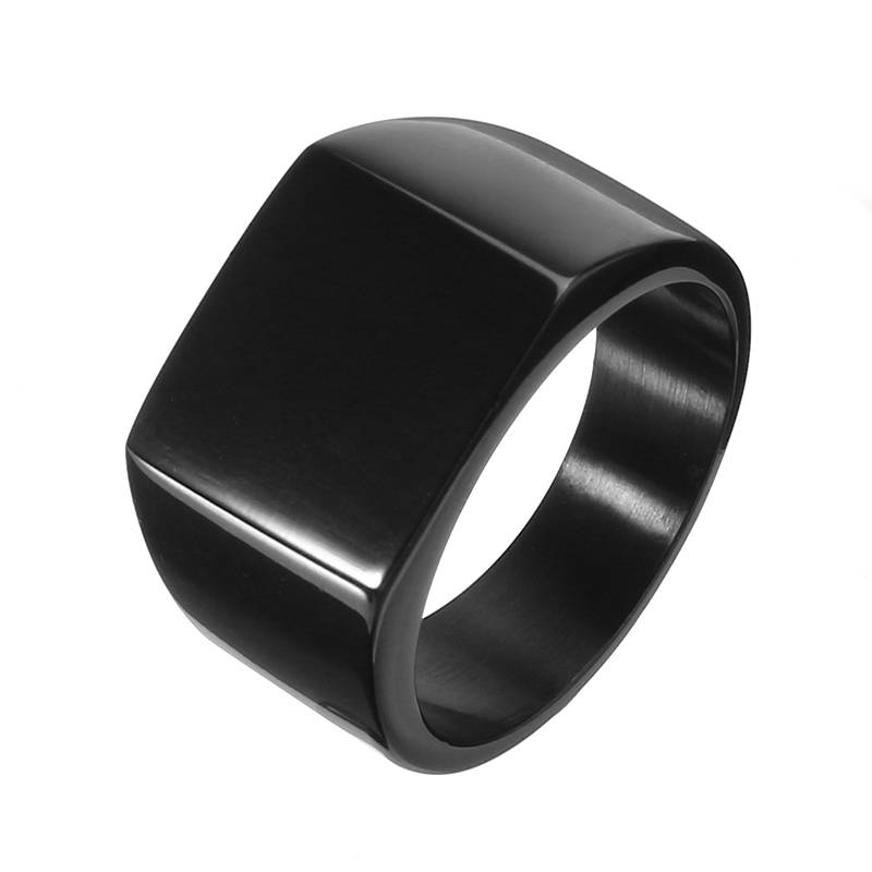 Fashion Silver Black Titanium Steel Finger Ring Square Polished Ring for Men