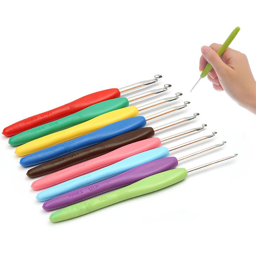9Pcs Multicolor Aluminum Crochet Hooks Knitting Needles Craft Set with Plastic