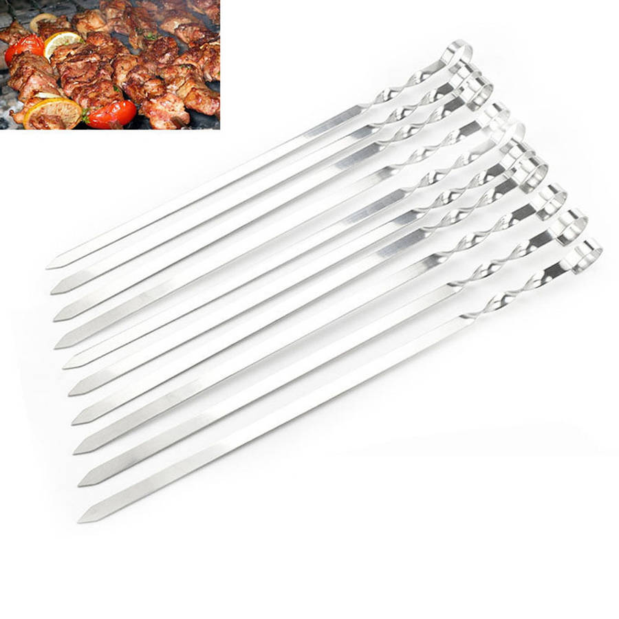 6Pcs 45cm BBQ Barbecue Skewer Flat Metal Cooking Grilling Kabob Kebab Skewers S