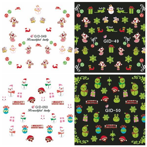 Glow In Night Christmas Rabbit Water Transfer Decals Nail Sticker