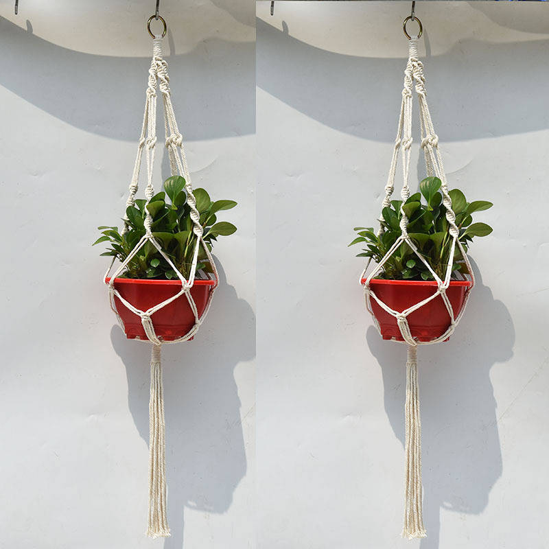 4 Legs Handmade Crude Cotton Flower Pot Decorations Hanging Basket Plant Hanger
