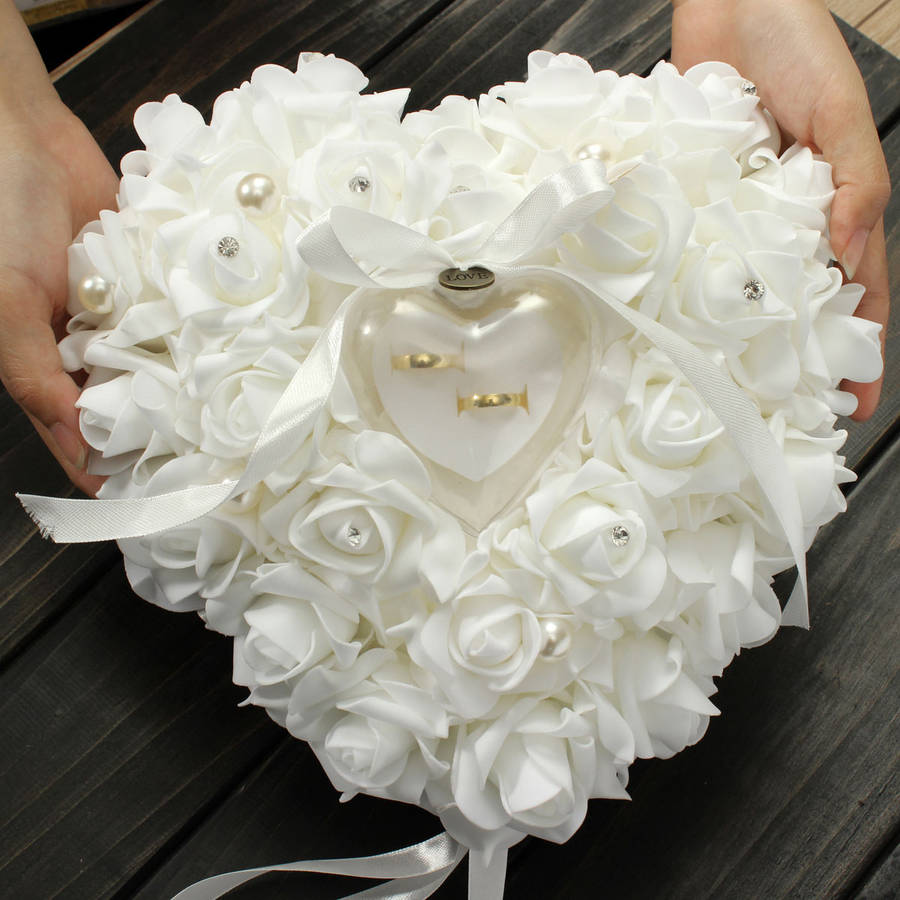 Wedding Favors Romantic Pearl Rose Heart Shaped Gift Ring Box Pillow Cushion