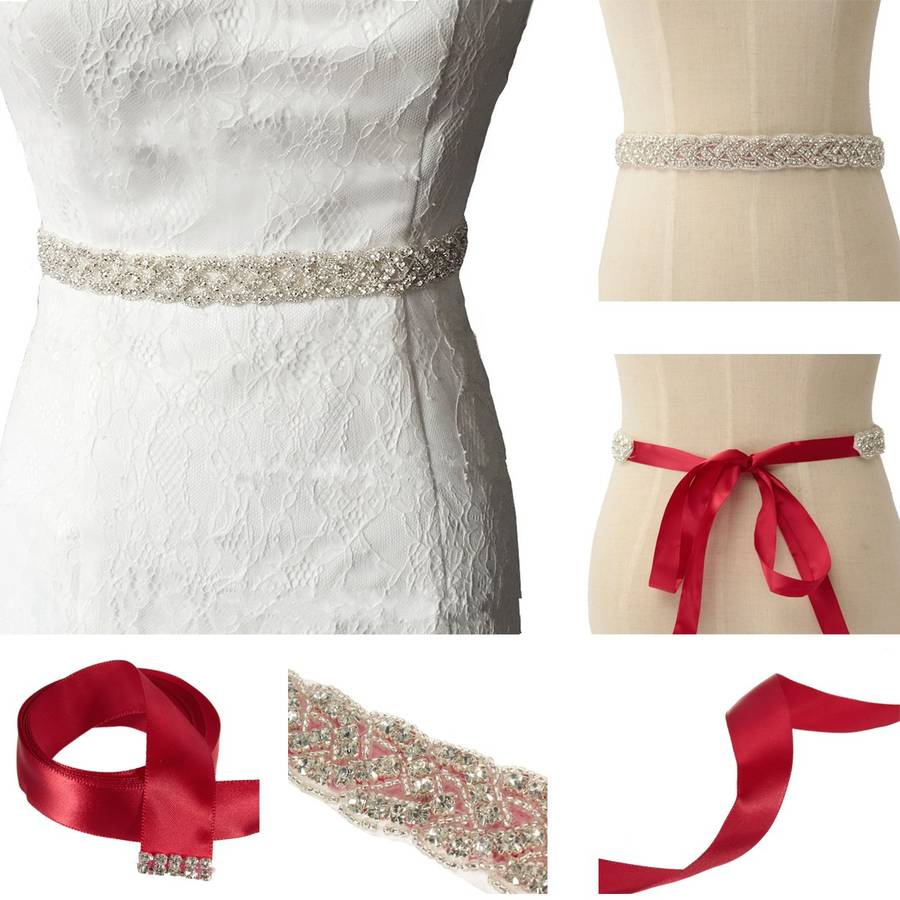 Bride Bead Rhinestone Ribbon Sash Belt Diamond Crystal Wedding Formal Dress Acc