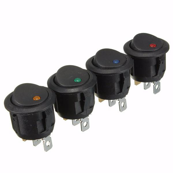 3 Pins Car Round ON/OFF Rocker Push Button Switch LED illuminated Car Dash Boat