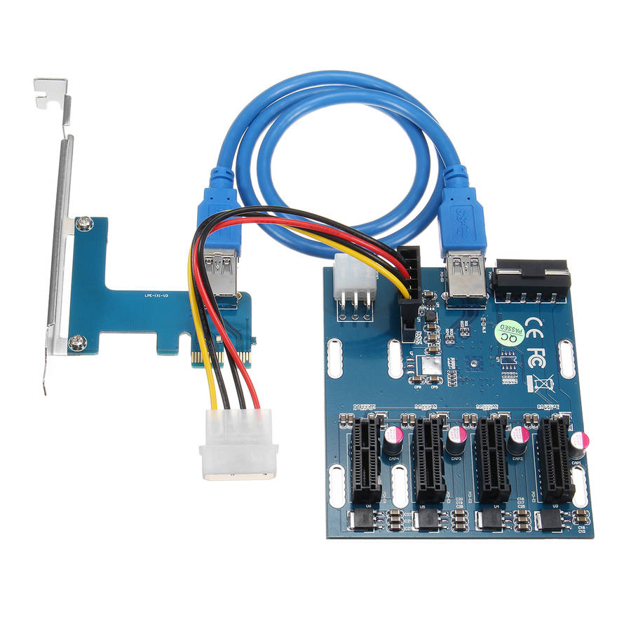PCI-E 1X USB 3.0 1 to 4 Port Switch Multiplier Expansion Hub Riser Card Minning