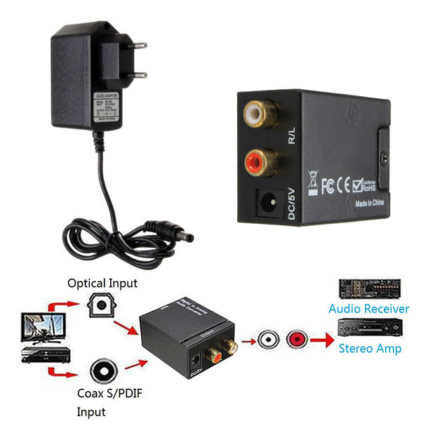 Digital Optical Coaxial Toslink Signal to Analog Audio Converter Adapter RCA L
