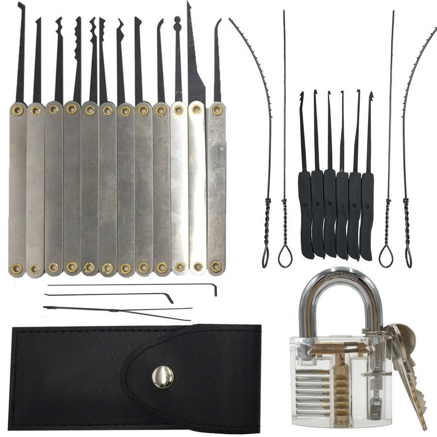 12pcs Unlocking Lock Pick Set + 10pcs Key Extractor Set +1pc Transparent Practi