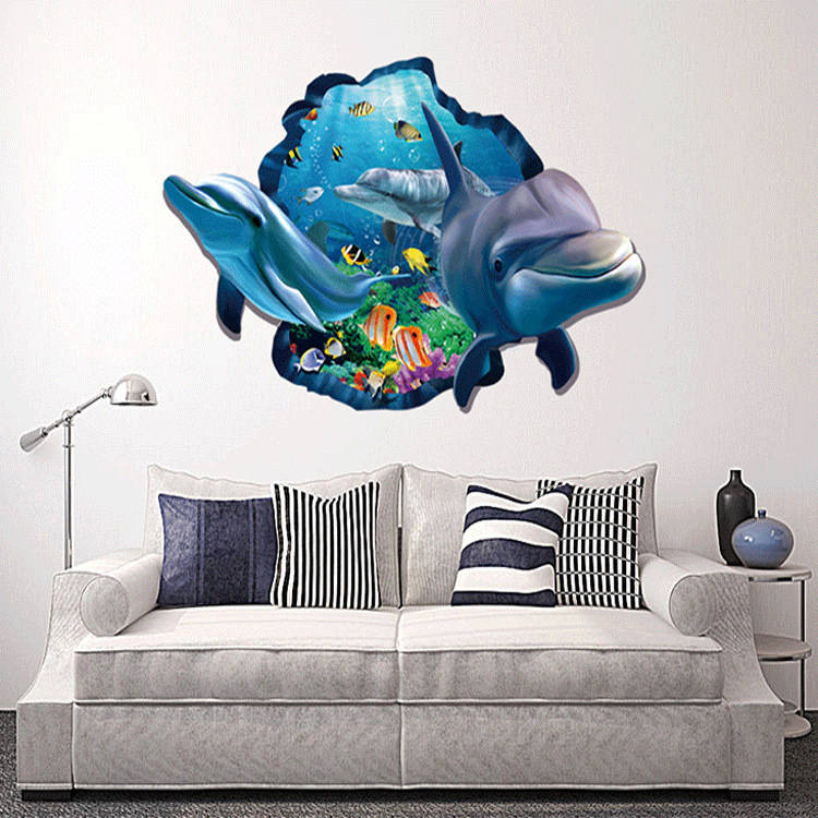 Miico Creative 3D Sea Fish Dolphin Removable Home Room Decorative Wall Decor St