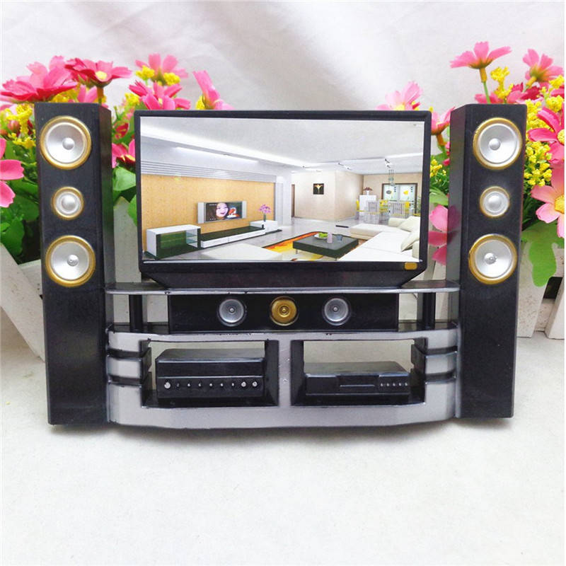 Hi-Fi TV Cabinet Set Combo For Barbie Doll House Furniture Living Room Dollhous