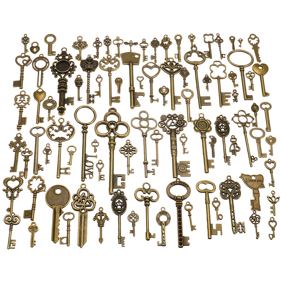 90pcs Antique Vintage Old Ornate Skeleton Keys Lot Pendant Fancy Heart Decorati