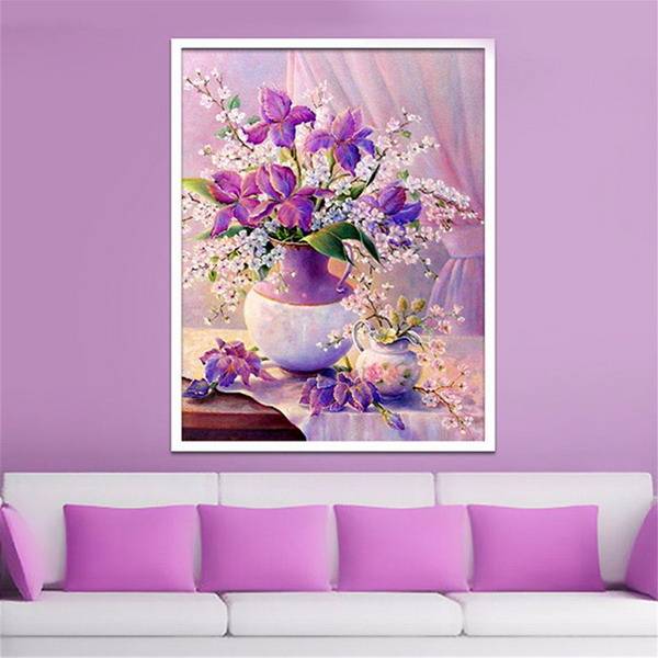 30x40CM 5D Diamond Painting DIY Purple Vase Flowers Cross Stitch Embroidery Wal