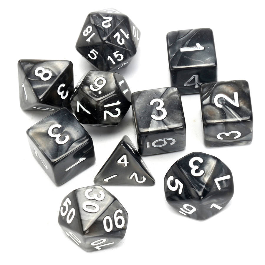 New Black 10 Piece Polyhedral Acrylic Dice Set With Bag RPG