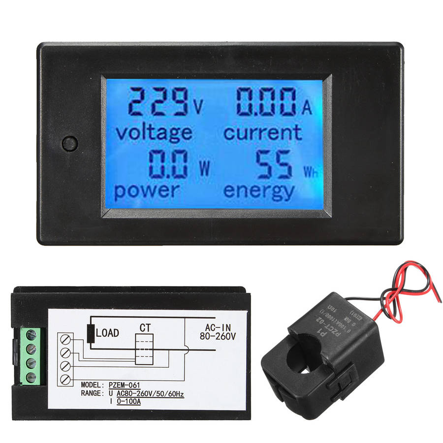 100A AC260V Digital Watt Power Energy Meter Current Tester Voltmeter with Open-