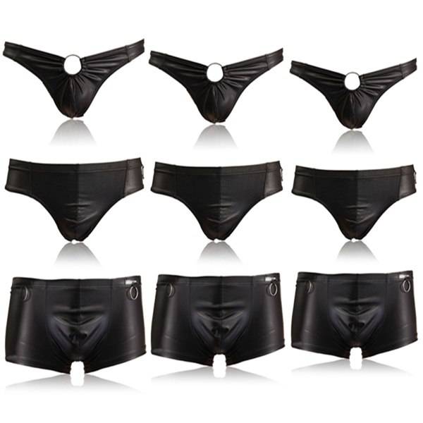 Sexy Black Faux Leather Panties G-string Fashion Casual Thong Trunk Briefs